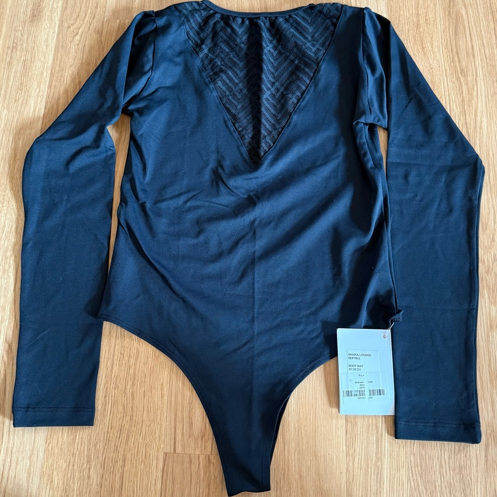 Rhaika London Pri Mesh black long-sleeve bodysuit.